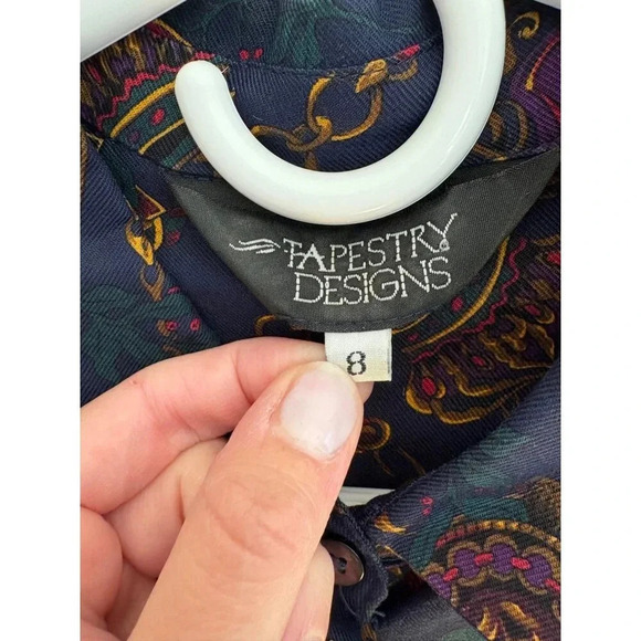 Vintage Tapestry Designs Women's Royal Equestrian Print Button Down Shirt Size 8 - Picture 5 of 12